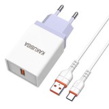 USB portos hálózati gyorstöltő QC3.0 18W + Type-C 1 méteres kábel Kakusiga KSC-370 fehér