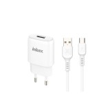 USB portos hálózati töltő 1.2A + 1 méteres Type-C kábel Inkax CD-95 fehér