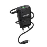 USB portos hálózati töltő 5V/2.4A + Lightning 1 méteres kábel Kakusiga KSC-363 fekete