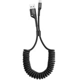 USB töltő- és adatkábel, Lightning, 100 cm, 2000 mA, spirálkábel, Baseus Fish Eye Spring, CALSR-01, fekete (RS112794) - Adatkábel