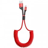 USB töltő- és adatkábel, Lightning, 100 cm, 2000 mA, spirálkábel, Baseus Fish Eye Spring, CALSR-09, piros (RS121874) - Adatkábel