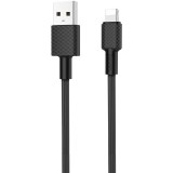 USB töltő- és adatkábel, Lightning, 100 cm, 2000 mA, törésgátlóval, gyorstöltés, karbon minta, Hoco X29 Superior, fekete (RS92163) - Adatkábel