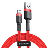 USB töltő- és adatkábel, Lightning, 100 cm, 2400 mA, törésgátlóval, gyorstöltés, cipőfűző minta, Baseus Cafule, CALKLF-B09, piros (RS122143) - Adatkábel