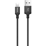 USB töltő- és adatkábel, Lightning, 100 cm, 2400 mA, törésgátlóval, gyorstöltés, cipőfűző minta, Hoco X14 Time Speed, fekete (RS92506) - Adatkábel
