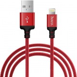 USB töltő- és adatkábel, Lightning, 100 cm, 2400 mA, törésgátlóval, gyorstöltés, cipőfűző minta, Hoco X14 Time Speed, piros (RS92507) - Adatkábel