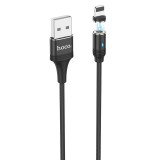 USB töltő- és adatkábel, Lightning, 120 cm, 2000 mA, mágneses, LED-es, cipőfűző minta, Hoco U76 Fresh, fekete (RS94390) - Adatkábel