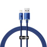 USB töltő- és adatkábel, Lightning, 120 cm, 2400 mA, gyorstöltés, PD, cipőfűző minta, Baseus Crystal Shine, CAJY000003, kék (RS121934) - Adatkábel