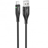 USB töltő- és adatkábel, Lightning, 120 cm, 2400 mA, LED-es, cipőfűző minta, Hoco U93 Shadow, fekete (RS109095) - Adatkábel