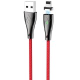 USB töltő- és adatkábel, Lightning, 120 cm, 3000 mA, mágneses, gyorstöltés, LED-es, cipőfűző minta, Hoco U75 Blaze, piros (RS93716) - Adatkábel