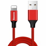 USB töltő- és adatkábel, Lightning, 180 cm, 2000 mA, törésgátlóval, gyorstöltés, cipőfűző minta, Baseus Yiven, CALYW-A09, piros (RS122076) - Adatkábel