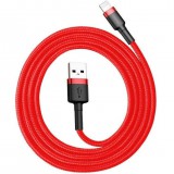 USB töltő- és adatkábel, Lightning, 200 cm, 1500 mA, törésgátló, cipőfűző minta, Baseus Cafule, CALKLF-C09, piros (RS121913) - Adatkábel