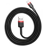 USB töltő- és adatkábel, Lightning, 200 cm, 1500 mA, törésgátló, cipőfűző minta, Baseus Cafule, CALKLF-C19, fekete/piros (RS121912) - Adatkábel
