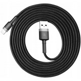 USB töltő- és adatkábel, Lightning, 200 cm, 1500 mA, törésgátló, cipőfűző minta, Baseus Cafule, CALKLF-CG1, fekete/szürke (RS112729) - Adatkábel