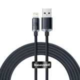 USB töltő- és adatkábel, Lightning, 200 cm, 2400 mA, gyorstöltés, PD, cipőfűző minta, Baseus Crystal Shine, CAJY000101, fekete (RS112718) - Adatkábel