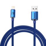 USB töltő- és adatkábel, Lightning, 200 cm, 2400 mA, gyorstöltés, PD, cipőfűző minta, Baseus Crystal Shine, CAJY000103, kék (RS121935) - Adatkábel