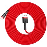 USB töltő- és adatkábel, Lightning, 300 cm, 2000 mA, törésgátlóval, gyorstöltés, cipőfűző minta, Baseus Cafule, CALKLF-R09, piros (RS122144) - Adatkábel