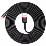 USB töltő- és adatkábel, Lightning, 300 cm, 2000 mA, törésgátlóval, gyorstöltés, cipőfűző minta, Baseus Cafule, CALKLF-R91, fekete/piros (RS122145) - Adatkábel