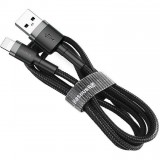 USB töltő- és adatkábel, Lightning, 50 cm, 2400 mA, törésgátlóval, gyorstöltés, cipőfűző minta, Baseus Cafule, CALKLF-AG1, fekete/szürke (RS112705) - Adatkábel