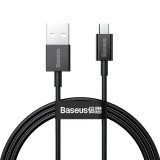 USB töltő- és adatkábel, microUSB, 100 cm, 2000 mA, törésgátlóval, gyorstöltés, Baseus Superior, CAMYS-01, fekete (RS122043) - Adatkábel