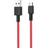 USB töltő- és adatkábel, microUSB, 100 cm, 2000 mA, törésgátlóval, gyorstöltés, karbon minta, Hoco X29 Superior, piros (RS92165) - Adatkábel