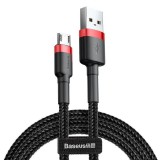 USB töltő- és adatkábel, microUSB, 100 cm, 2400 mA, törésgátlóval, cipőfűző minta, Baseus Cafule, CAMKLF-B91, fekete/piros (RS122147) - Adatkábel