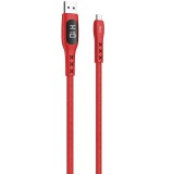 USB töltő- és adatkábel, microUSB, 120 cm, 2400 mA, LED kijelzővel, cipőfűző minta, Hoco S6 Sentinel, piros (RS103404) - Adatkábel