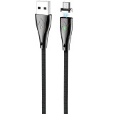 USB töltő- és adatkábel, microUSB, 120 cm, 3000 mA, mágneses, gyorstöltés, LED-es, cipőfűző minta, Hoco U75 Blaze, fekete (RS93718) - Adatkábel