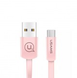 USB töltő- és adatkábel, microUSB, 120 cm, lapos kábel, Usams U2, rózsaszín, US-SJ201 (PSPM020301) - Adatkábel