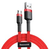 USB töltő- és adatkábel, microUSB, 200 cm, 1500 mA, törésgátlóval, cipőfűző minta, Baseus Cafule, CAMKLF-C09, piros (RS121923) - Adatkábel