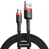 USB töltő- és adatkábel, microUSB, 200 cm, 1500 mA, törésgátlóval, cipőfűző minta, Baseus Cafule, CAMKLF-C91, fekete/piros (RS121924) - Adatkábel