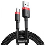USB töltő- és adatkábel, microUSB, 300 cm, 2000 mA, törésgátlóval, cipőfűző minta, Baseus Cafule, CAMKLF-H91, fekete/piros (RS122149) - Adatkábel