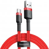 USB töltő- és adatkábel, USB Type-C, 100 cm, 3000 mA, törésgátlóval, gyorstöltés, cipőfűző minta, Baseus Cafule, CATKLF-B09, piros (RS121929) - Adatkábel