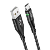 USB töltő- és adatkábel, USB Type-C, 120 cm, 3000 mA, LED-es, cipőfűző minta, Hoco U93 Shadow, fekete (RS109098) - Adatkábel