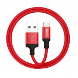 USB töltő- és adatkábel, USB Type-C, 200 cm, 3000 mA, törésgátlóval, cipőfűző minta, Hoco X14 Times Speed, piros/fekete (PSPM022733) - Adatkábel