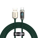 USB töltő- és adatkábel, USB Type-C, 200 cm, 5000 mA, LED kijelzővel, gyorstöltés, cipőfűző minta, Baseus CATSK-A06, zöld (108794) - Adatkábel