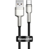 USB töltő- és adatkábel, USB Type-C, 25 cm, 40W, törésgátlóval, gyorstöltés, PD, cipőfűző minta, Baseus Cafule Metal, CATJK-01, fekete (RS112682) - Adatkábel
