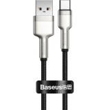 USB töltő- és adatkábel, USB Type-C, 25 cm, 6000 mA, 66W, törésgátlóval, gyorstöltés, cipőfűző minta, Baseus Cafule Metal, CAKF000001, fekete (RS113266) - Adatkábel