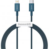 USB Type-C töltő- és adatkábel, Lightning, 100 cm, 20W, törésgátlóval, gyorstöltés, PD, Baseus Superior, CATLYS-A03, kék (RS122027) - Adatkábel