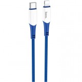 USB Type-C töltő- és adatkábel, Lightning, 100 cm, 20W, törésgátlóval, gyorstöltés, PD, cipőfűző minta, Hoco X70 Ferry, kék (RS122173) - Adatkábel