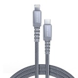 USB Type-C töltő- és adatkábel, Lightning, 100 cm, 3000 mA, törésgátlóval, MFI engedélyes, gyorstöltés, PD, Dux Ducis X2, szürke (RS91411) - Adatkábel
