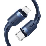 USB Type-C töltő- és adatkábel, Lightning, 120 cm, 2400 mA, 20W, törésgátlóval, gyorstöltés, PD, Joyroom Liquid Silicone N9, S-1224N9, sötétkék (RS112747) - Adatkábel