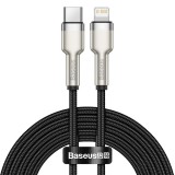 USB Type-C töltő- és adatkábel, Lightning, 200 cm, 20W, törésgátlóval, gyorstöltés, PD, cipőfűző minta, Baseus Cafule Metal, CATLJK-B01, fekete (RS120668) - Adatkábel