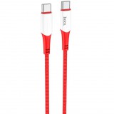 USB Type-C töltő- és adatkábel, USB Type-C, 100 cm, 3000 mA, 60W, törésgátlóval, gyorstöltés, cipőfűző minta, Hoco X70 Ferry, piros (RS122175) - Adatkábel