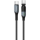 USB Type-C töltő- és adatkábel, USB Type-C, 150 cm, 5000 mA, 100W, törésgátlóval, 180 fokban állítható fej, gyorstöltés, PD, LED-es, cipőfűző minta, Hoco U100 Orbit, fekete (RS121219) - Adatkábel