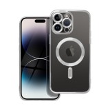 Utángyártott Electro Mag Apple iPhone 14 Pro Max MagSafe szilikon tok kameravédő-lencsével, ezüst