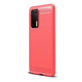 Utángyártott Huawei P40, TPU Szilikon tok, közepesen ütésálló, szálcsiszolt, karbon minta, Piros