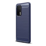 Utángyártott Huawei P40, TPU Szilikon tok, közepesen ütésálló, szálcsiszolt, karbon minta, Sötétkék