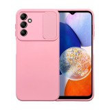 Utángyártott Slide Samsung Galaxy A14 5G/A14 4G, kameravédős szilikon tok, rózsaszín