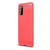 Utángyártott Sony Xperia 20, TPU Szilikon tok, közepesen ütésálló, szálcsiszolt, karbon minta, Piros