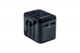 Utazóadapter, univerzális, 2xUSB, VERBATIM UTA-01 (VT49543)